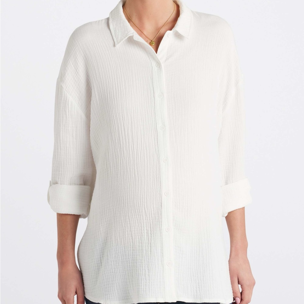 Threads 4 Thought White Cuffed Sleeve Button Down Maternity Shirt